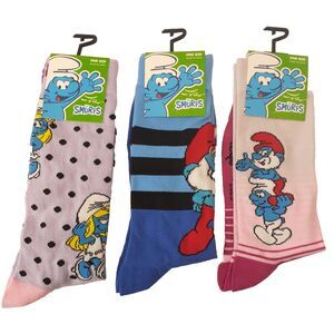 Smurfs Papa Smurf Smurfs Cartoon Novelty Mens Adult 3 Pair Size 6-12 Socks NWT